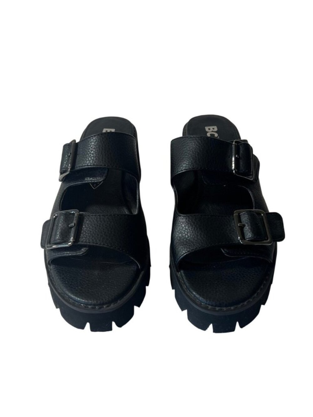 BC Footwear‎ Vegan Black Double Strap Buckle Platform Lug Sole Sandals 7.5